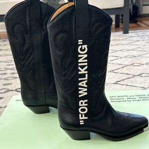 Off-White Runway “For Walking” Leather Cowboy Boot